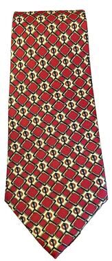 Vtg‎ Baggio Italian Silk Men’s Tie RED GOLD Horsebit Chain 4” Necktie Medallion